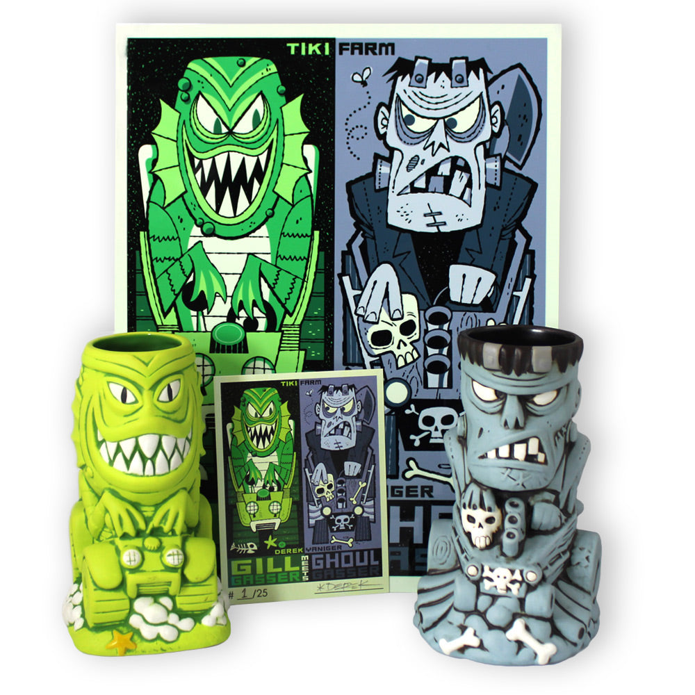 Gill Gasser & Ghoul Gasser Tiki Mugs & Metal Print Set – Tiki Farm